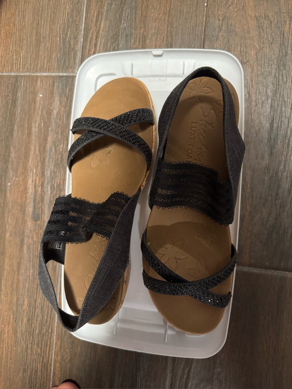 Skechers Black Strappy Lace Sandals. Size 9. Like new!